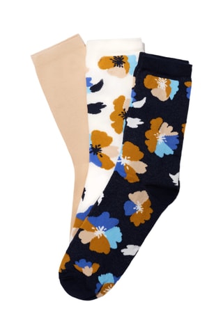 3 paires de chaussettes Florale - Blanc et beige