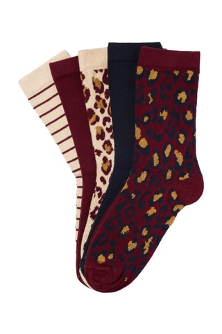 5 paires de chaussettes Léopard - Bordeaux et écru