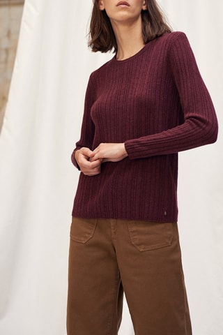 Camisola canelada em caxemira Bordô