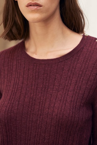 Camisola canelada em caxemira Bordô