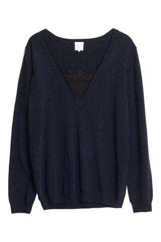 Camisola efeito ilusório em lã e caxemira Azul-marinho