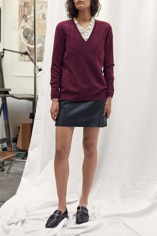 Camisola efeito ilusório em caxemira Bordô e cru
