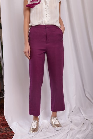 Calças em linho - 
Ameixa