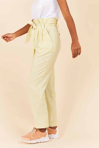Calças direitas de cintura subida em linho Amarelo