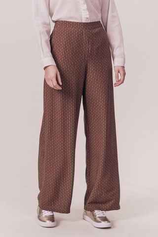 Calças wide legs de cintura subida Portland - Castanho