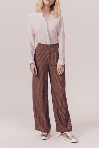 Calças wide legs de cintura subida Portland - Castanho