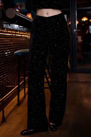Calças direitas em veludo Paillete - Preto