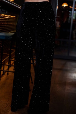 Calças direitas em veludo Paillete - Preto