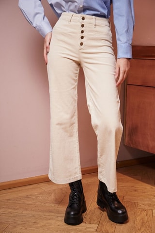 Calças direitas em veludo de cintura alta Pinto - Cru