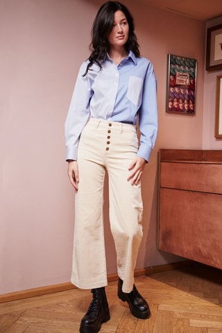 Calças direitas em veludo de cintura alta Pinto - Cru