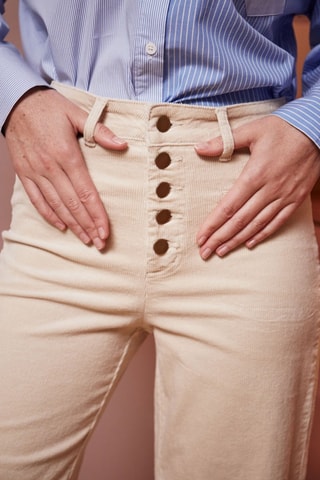 Calças direitas em veludo de cintura alta Pinto - Cru