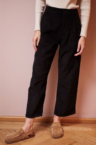 Calças direitas em veludo de cintura alta Pedro - Preto