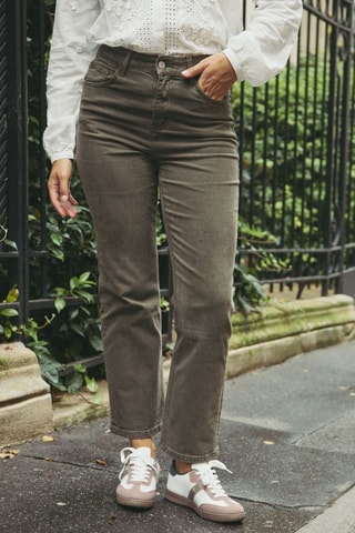 Calças de ganga de cintura alta Paige - Caqui