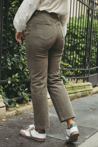 Calças de ganga de cintura alta Paige - Caqui