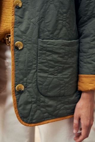 Casaco acolchoado reversível em linho - Amarelo-mimosa e caqui