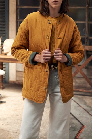 Casaco acolchoado reversível em linho - Amarelo-mimosa e caqui