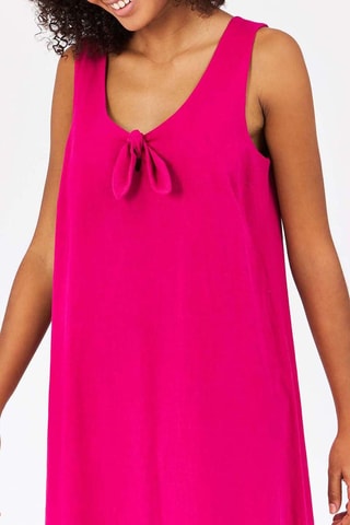 Vestido direito de linho Fúcsia