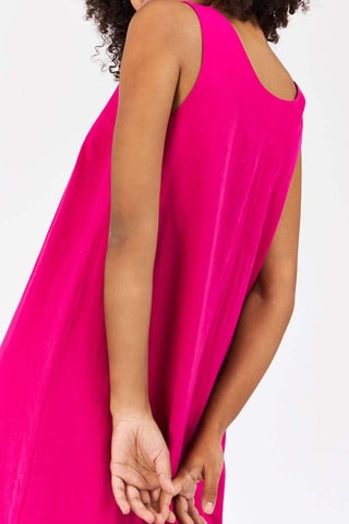 Vestido direito de linho Fúcsia