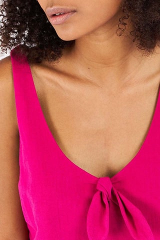 Vestido direito de linho Fúcsia