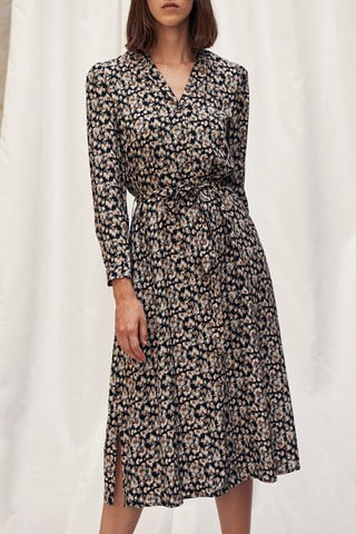 Vestido midi Preto e cru