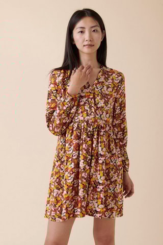 Vestido trapézio Rando - Amarelo e vermelho-tijolo