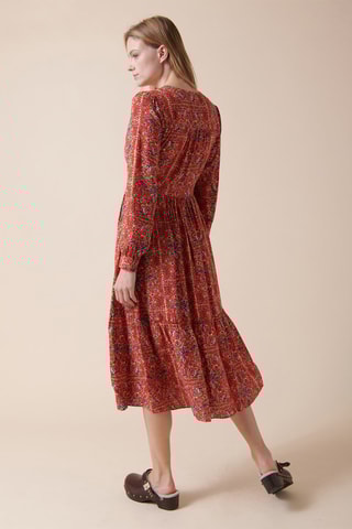 Vestido midi Rif - Vermelho-tijolo e cru