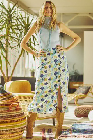 Saia midi cintura alta Judith - Azul