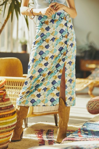 Saia midi cintura alta Judith - Azul