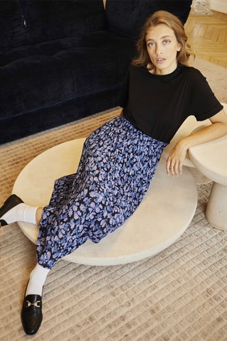 Saia plissada cintura subida Judite - Azul-celeste e preto