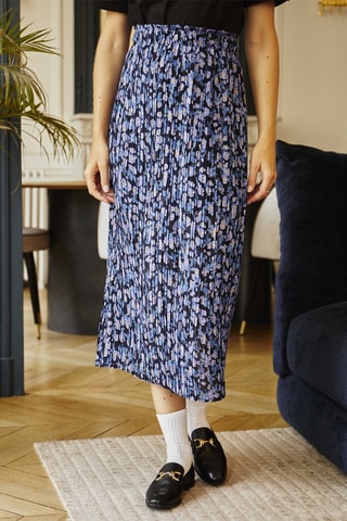 Saia plissada cintura subida Judite - Azul-celeste e preto