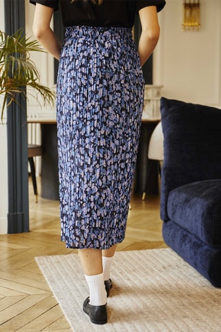 Saia plissada cintura subida Judite - Azul-celeste e preto