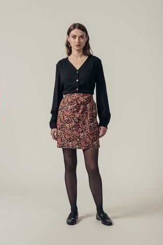 Saia direita cintura alta Jeffords Preto e rosa