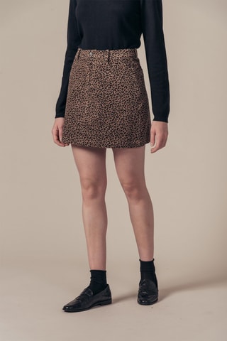 Saia direita em veludo cintura alta Jelvet - Castanho-claro