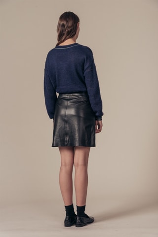Saia direita de couro de cordeiro cintura alta Jorgia - Preto