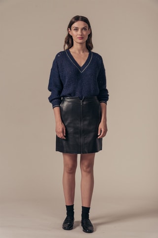 Saia direita de couro de cordeiro cintura alta Jorgia - Preto