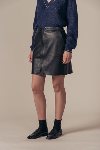 Saia direita de couro de cordeiro cintura alta Jorgia - Preto