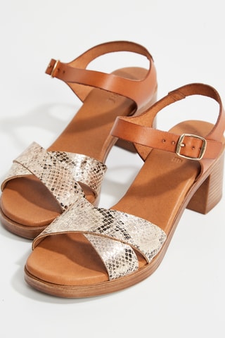 Leren Sandalen met Hak Tara - Camel en Zilverkleurig