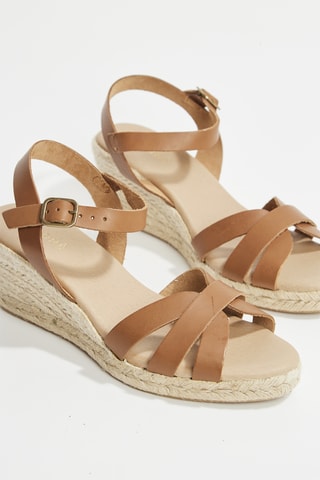 Leren Sandalen met Sleehak Cordoba - Camel