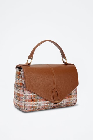 Sac à main en cuir de veau et tweed Dafne - Rose clair et cognac