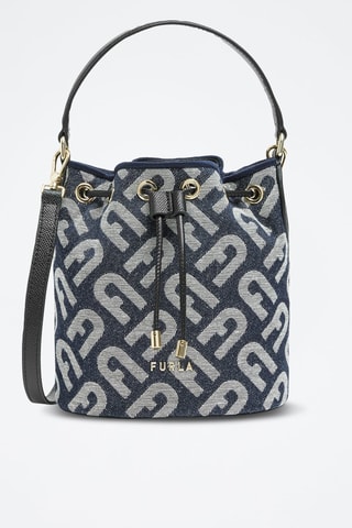 Sac seau en cuir de veau Clio Mini - Bleu et noir