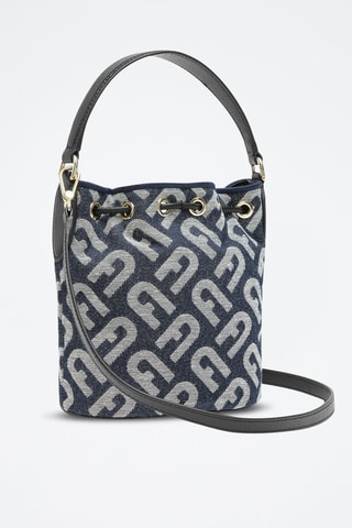 Sac seau en cuir de veau Clio Mini - Bleu et noir