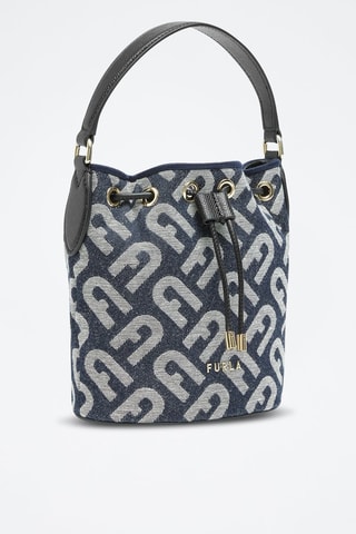 Sac seau en cuir de veau Clio Mini - Bleu et noir