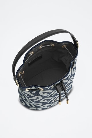 Sac seau en cuir de veau Clio Mini - Bleu et noir