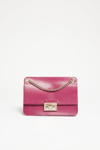 Sac porté épaule en croûte de cuir Bella - Fuchsia