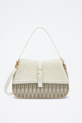 Sac porté épaule en cuir et fourrure de mouton Furla Flow - Blanc
