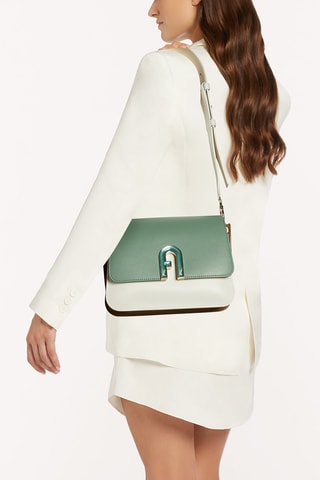 Sac bandoulière en cuir de veau Gemma Mini - Vert et blanc
