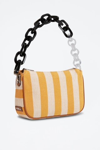 Sac bandoulière en jute et cuir de veau Moon S - Blanc et orange