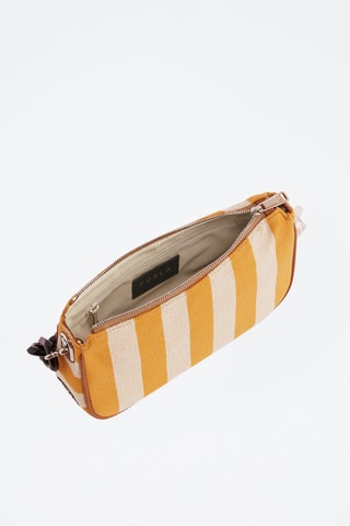 Sac bandoulière en jute et cuir de veau Moon S - Blanc et orange