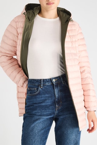 Doudoune réversible à capuche Roma - Vert olive et rose poudré