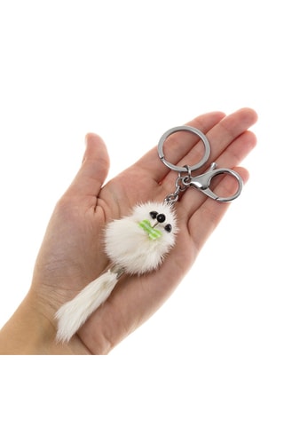 Porte-chaves em pele de coelho - Branco